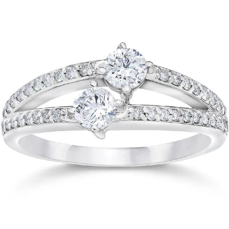 Ladies contemporary engagement rings-14k White Gold 1/2ct TDW 2-stone Forever Us Diamond Engagement Ring