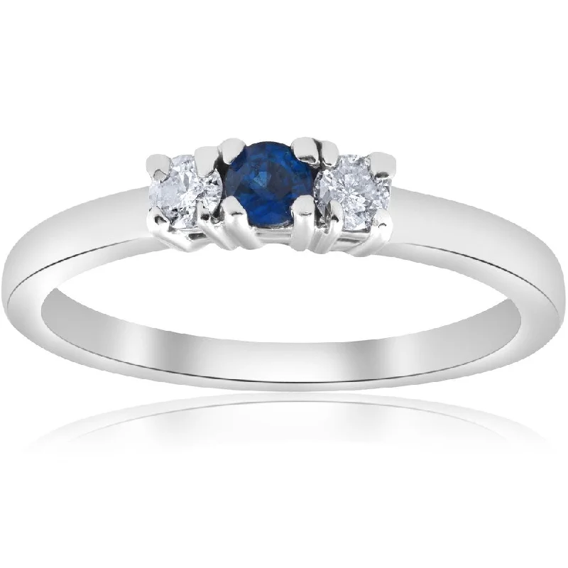 Ladies modern engagement rings-Pompeii3 Diamond 14k White Gold 1/4 ct TDW Blue Sapphire & Diamond Engagement Three Stone Ring