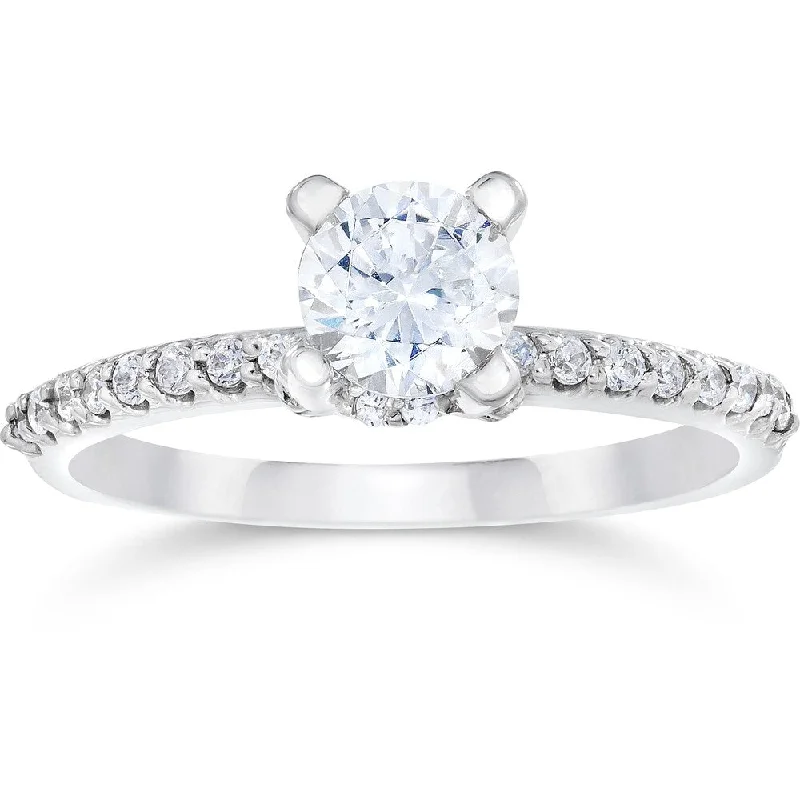 Ladies engagement rings with heart-shaped diamonds-14k White Gold 1ct TDW Halo Engagement Diamond Ring