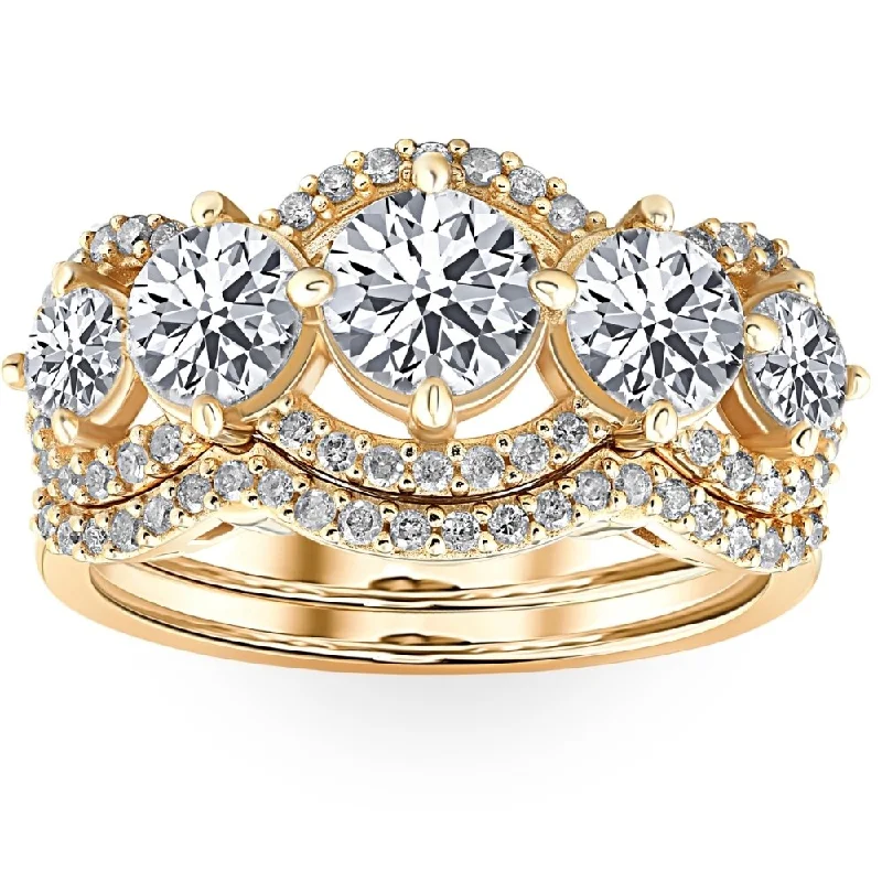 Ladies engagement rings with accent diamonds-4 Ct TDW Lab Grown Diamond Engagement Wedding Ring Set in White or Yellow Gold