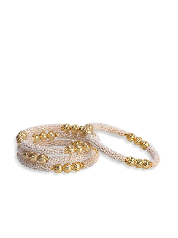 Ladies colorful bracelet-Gold-Plated Alloy Pearl With Gold Studs Bangles - The Pari