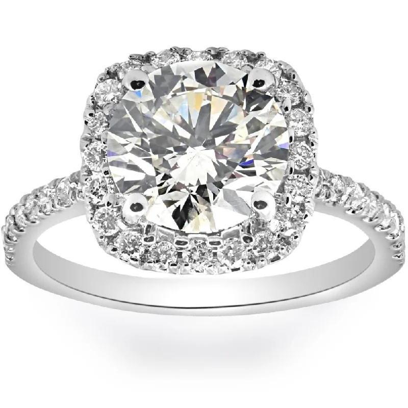 Ladies engagement rings with side stones-I/VS2 3 1/2Ct Diamond Cushion Halo Engagement Ring 14k White Gold Lab Grown