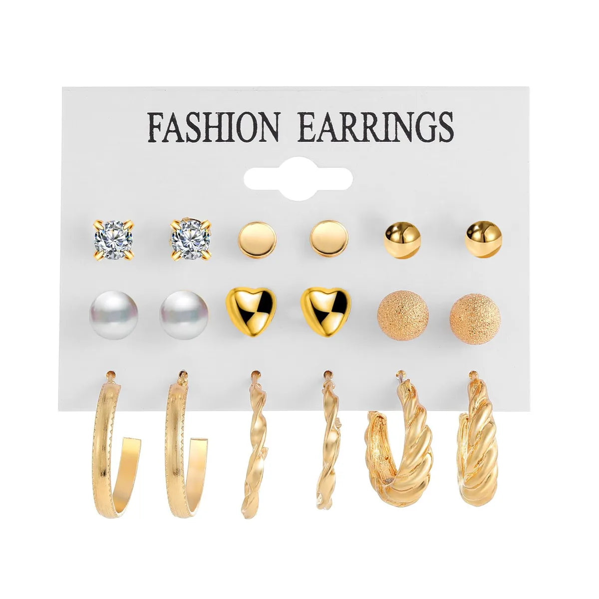 Ladies birthstone ring-European And American Wholesale Creative Pearl Circle Earring Set 9 Pairs