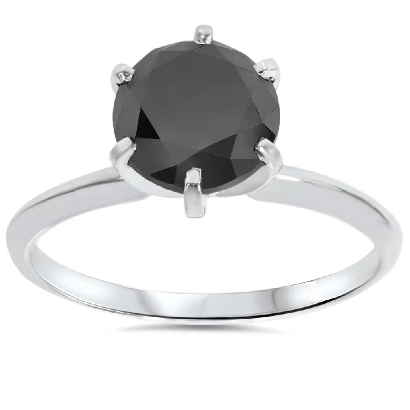 Ladies diamond band engagement rings-Pompeii3 14k White Gold 2 1/3 Ct TDW Solitaire Black Diamond Engagement Ring