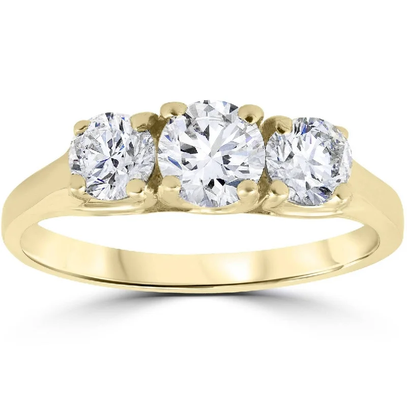 Ladies classic engagement rings-1 Ct Three Stone Lab Grown Diamond Engagement Ring 14k Yellow Gold