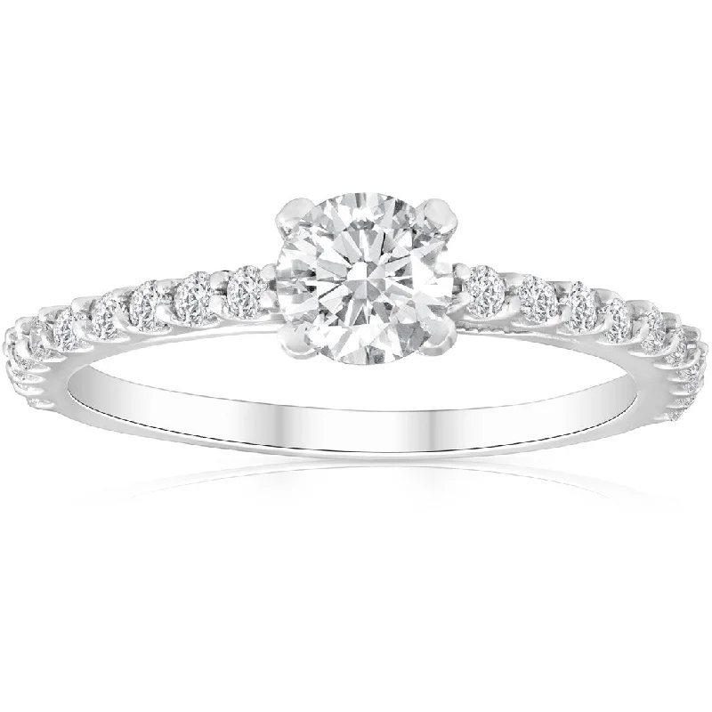 Ladies ruby engagement rings-1 Ct TDW Round Cut Natural Diamond Engagement Ring Single Row 14k White Gold