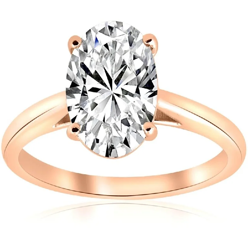 Ladies mixed metal engagement rings-2ct Oval Cut Diamond Solitaire Engagement Ring 14k Rose Gold Lab Grown