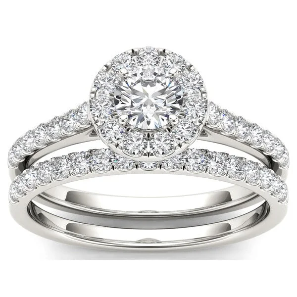 Ladies personalized engagement rings-De Couer IGI Certified 10k White Gold 1ct TDW Diamond Charming Engagement Ring Set