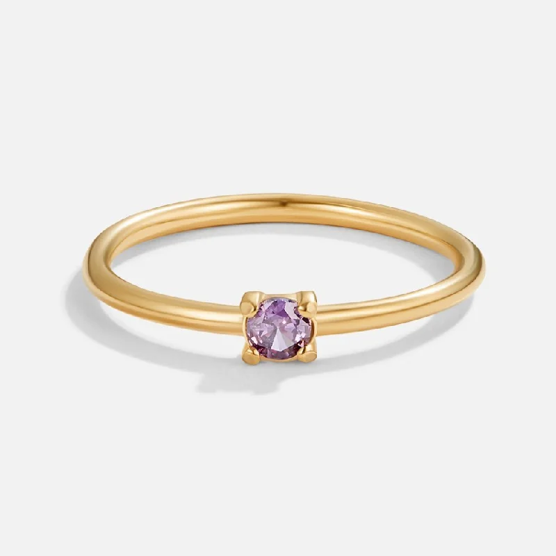 Ladies classic solitaire ring-February Birthstone 18K Gold Ring