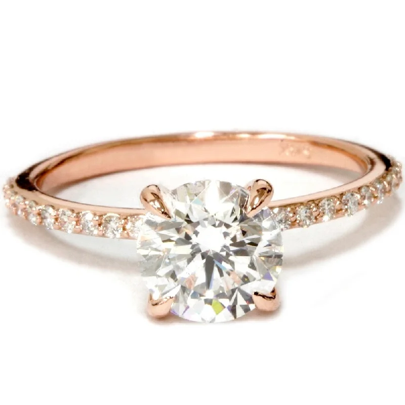 Ladies custom halo engagement rings-Pompeii3 Diamond 14k Rose Gold 1 3/4 ct TDW Diamond Clarity Enhanced Engagement Ring with Accents - White