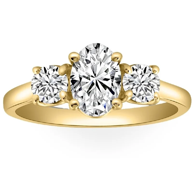 Ladies engagement rings with baguette diamonds-VS 2Ct TW Oval Lab Grown 3-Stone Diamond Engagement Ring in White or Yellow Gold