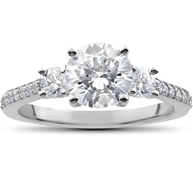 Ladies wedding engagement rings-14k White Gold 2 ct Round Diamond 3-Stone Lab Grown Eco Friendly Engagement Ring