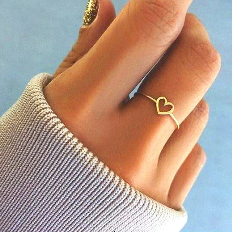 Ladies stackable rings-Sweet Heart Shape Stainless Steel Hollow Out Rings