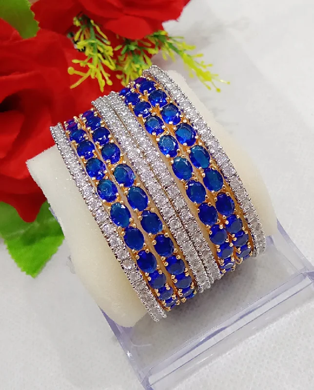 Ladies men’s and women’s matching bracelets-Gold-Plated Alloy Designer Blue Combo Of Ad Bangles - The Pari