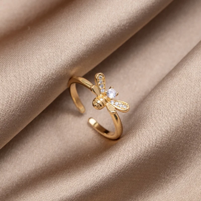 Ladies engagement ring-Laila Crystal & Gold Bee Ring