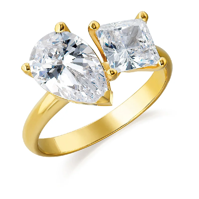 Ladies square engagement ring-Toi et Moi Pear and Princess Cut Ring