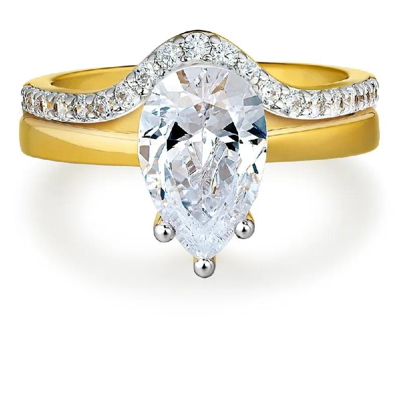 Ladies gemstone ring-Pear Cut Solitaire Ring Set