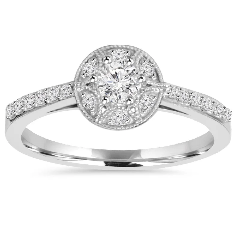 Ladies vintage diamond engagement rings-10k White Gold 1/2ct TDW Vintae Diamond Halo Engagement Ring