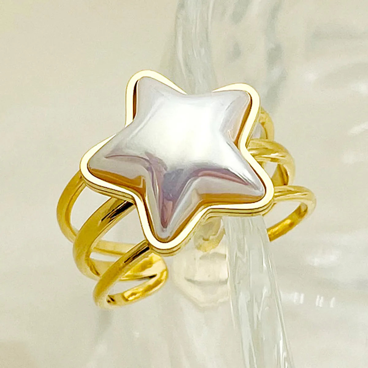 Ladies ruby ring-Wholesale Elegant Cute Star Stainless Steel Plating Inlay Gold Plated Pearl Open Rings