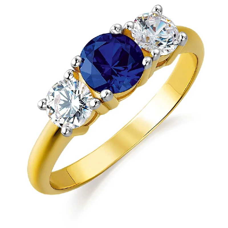 Ladies halo ring with sapphires-Tru-Sapphire Trilogy Ring