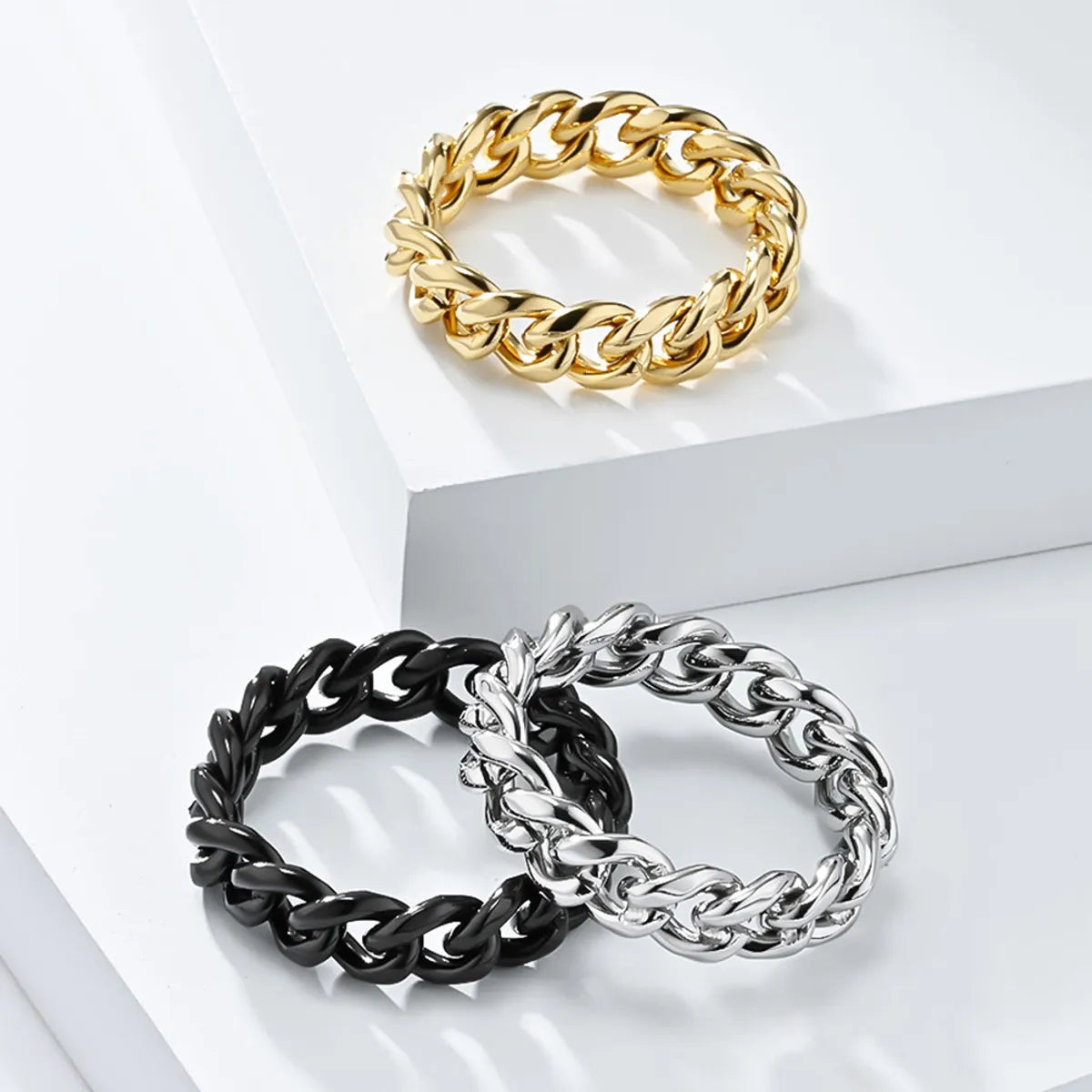 Ladies three-stone ring-Hip-hop Chains Print Titanium Steel Polishing Rings