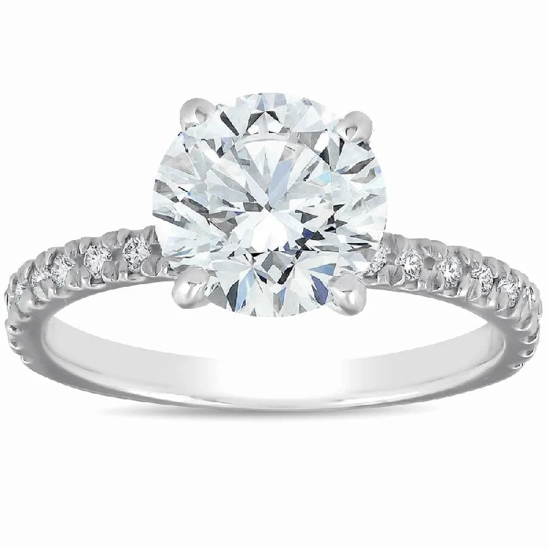 Ladies solitaire engagement rings-Pompeii3 14k White Gold 2 1/3 Ct TDW Diamond Engagement Ring Clarity Enhanced