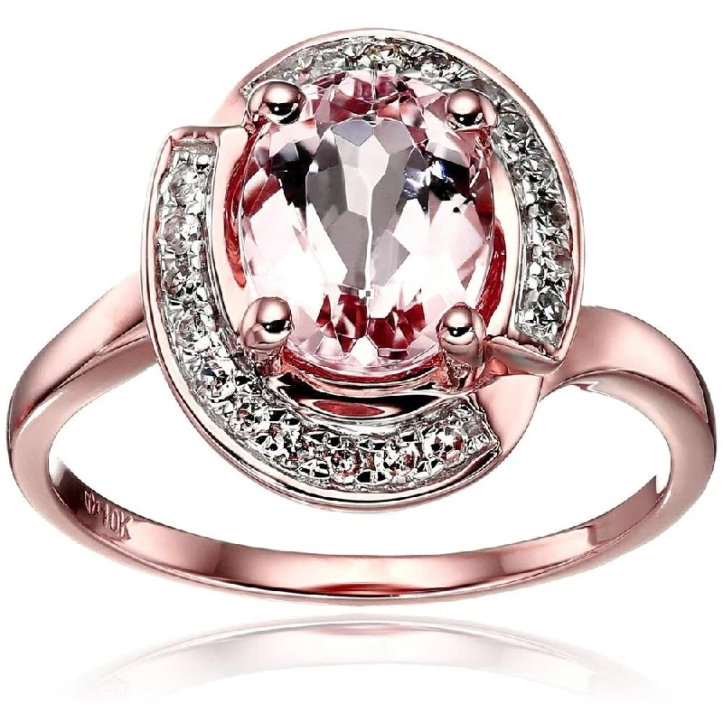 Ladies traditional engagement rings-10k Rose Gold Morganite, Diamond Swirl Halo Engagement Ring - Pink