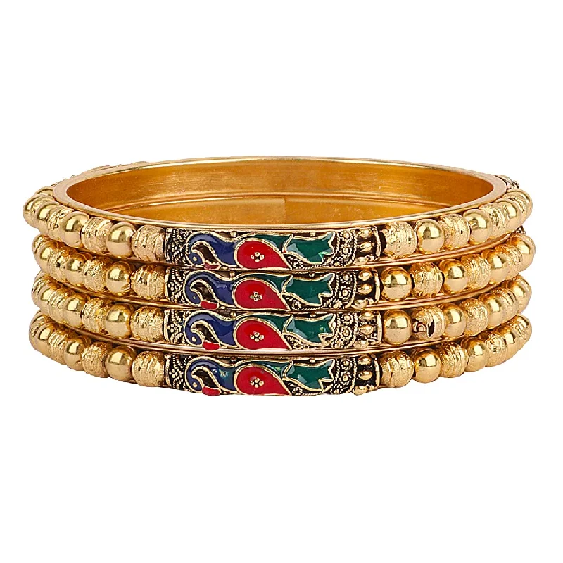 Ladies luxury bangle-Gold-Plated Alloy Peacock Design Set Of 4 Gold Plated Bangles - The Pari