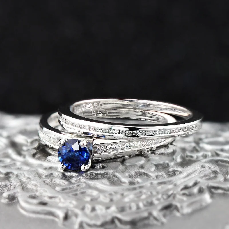 Ladies platinum wedding engagement rings-Auriya Platinum 1/2ct Blue Sapphire & Diamond Engagement Ring Set 1/2ctw