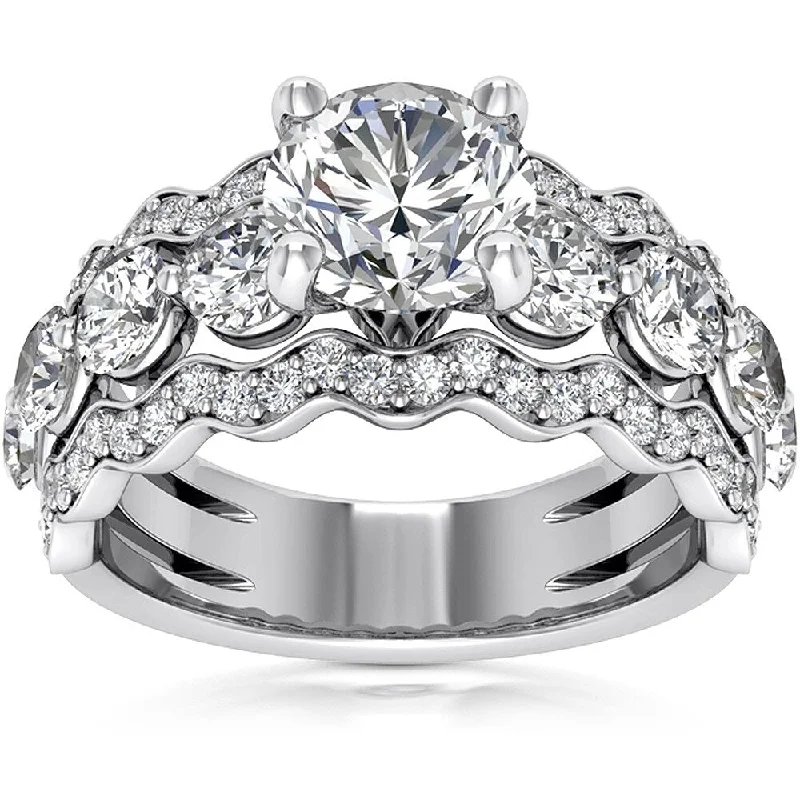 Ladies matching engagement and wedding rings-Pompeii3 14k White Gold 2 3/8 Ct TDW Diamond Engagement Three Row Ring