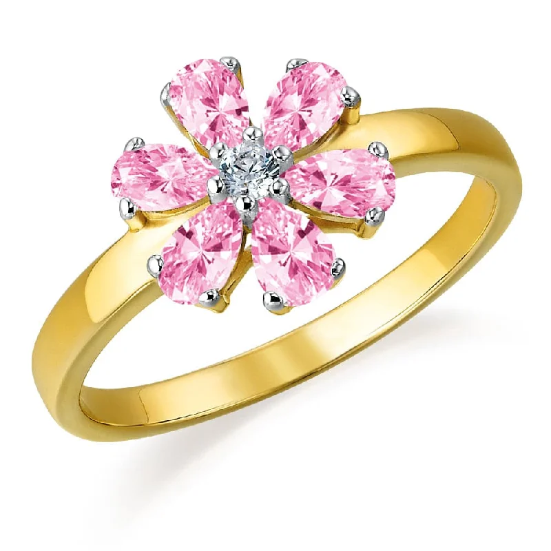 Ladies silver engagement ring-Pink Forget-Me-Not Ring