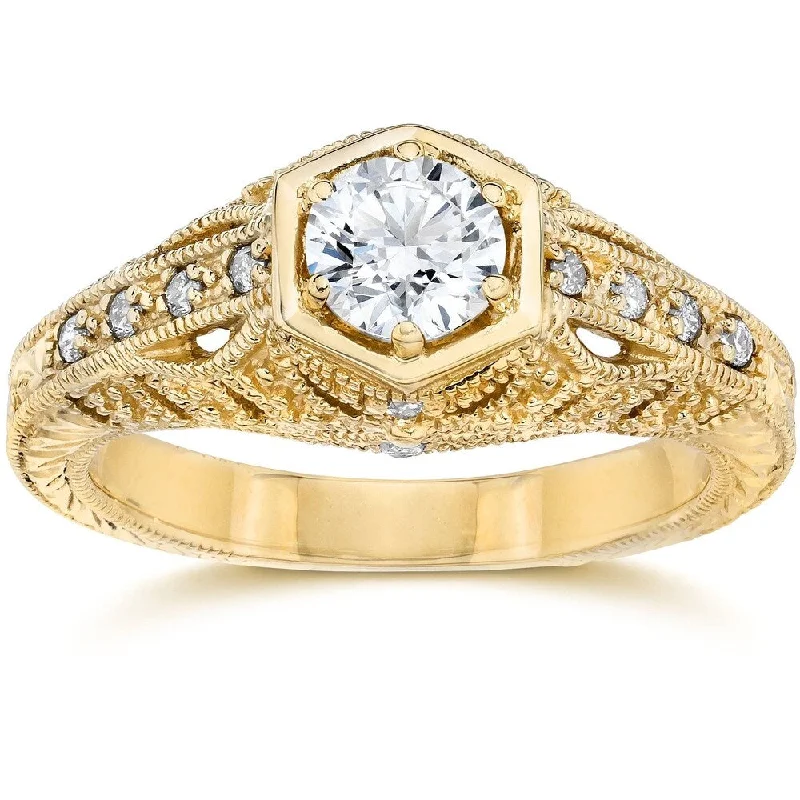 Ladies unique engagement rings-Pompeii3 14k Yellow Gold 5/8 ct TDW Vintage Diamond Engagement Ring