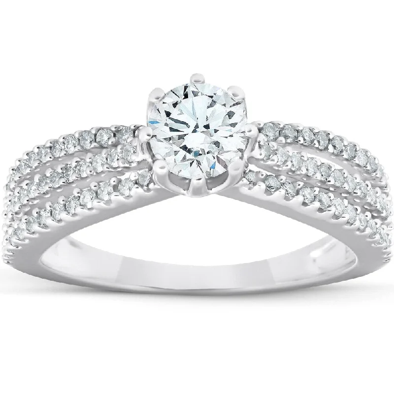 Ladies unique engagement rings-1 Ct Diamond Engagement Ring Multi Row 14k White Gold