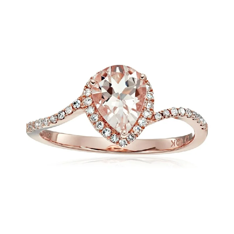 Ladies cushion cut engagement rings-10kt Rose Gold Morganite and Diamond Engagement Ring