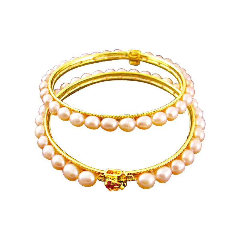 Ladies black bracelet-J Pearls Peach Oval Pearl Bangles - Real Pearl Jewelry