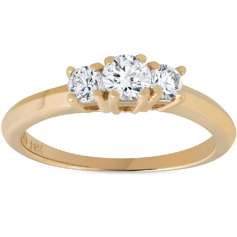 Ladies engagement rings with pave diamonds-Pompeii3 14K Yellow Gold 1/2 ct TDW Three Stone Diamond Engagement Ring - White