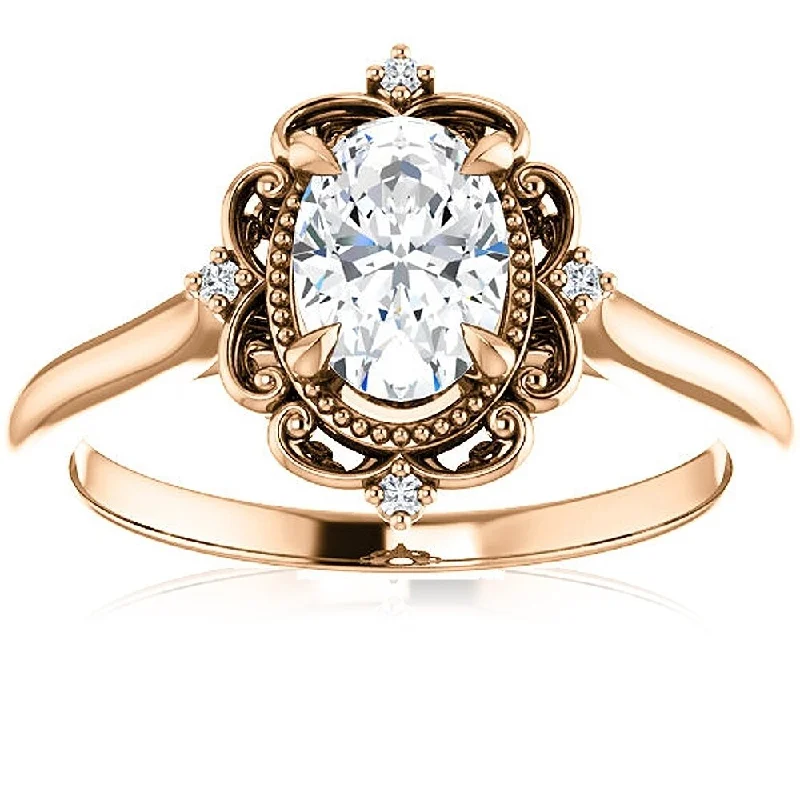 Ladies antique style engagement rings-1 Ct Oval Diamond Engagement Ring 14k Rose Gold