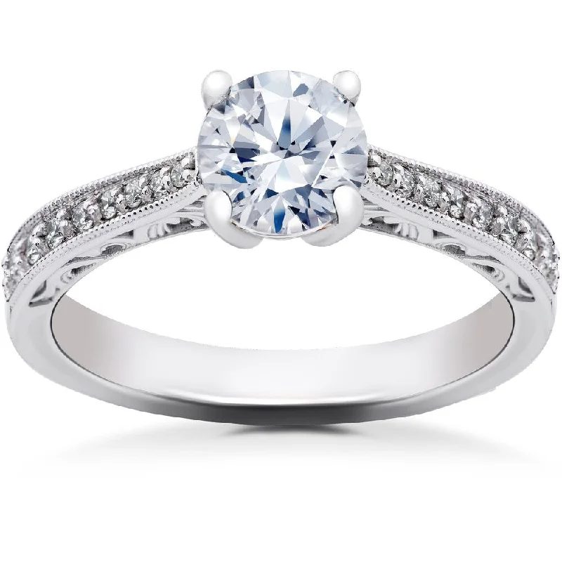 Ladies engagement rings with moissanite-14k White Gold 5/8 ct Eco Friendly Lab Grown Diamond Vintage Engagement Ring