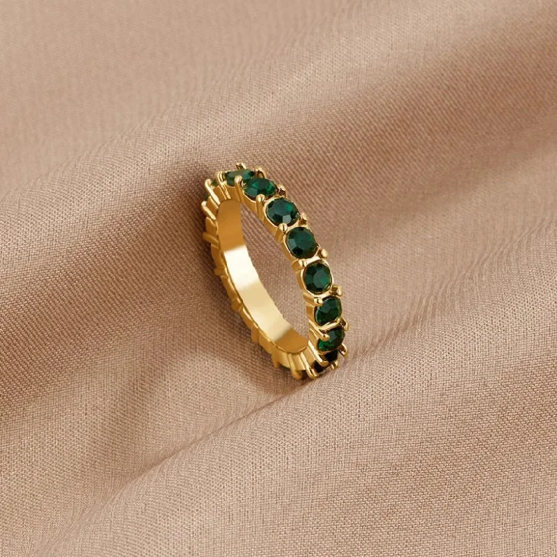 Ladies cocktail ring-Emerald Beauty 18K Crystal Ring