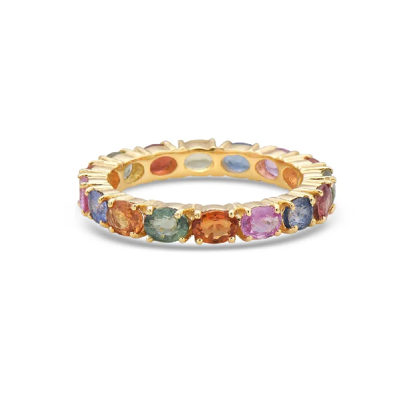 Ladies handmade ring-Oval Cut Multicolored Sapphire Eternity Band Ring (2.20 ct.) in 14K Gold