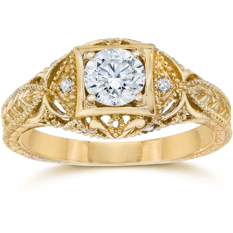 Ladies platinum wedding engagement rings-14k Yellow Gold 5/8 ct TDW Diamond Vintage Engagement Ring