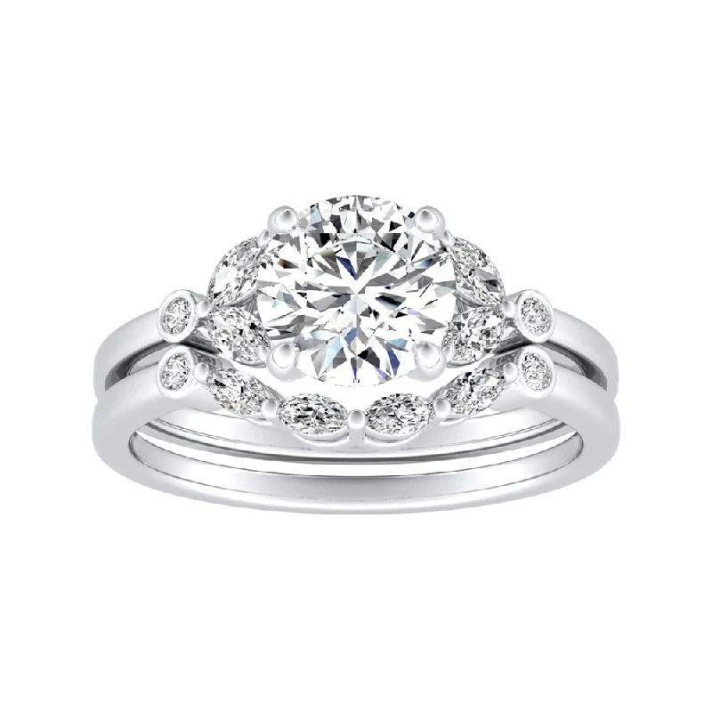 Ladies modern engagement rings-14k Gold 1 1/10ct TDW Floral Nature Inspired Diamond Engagement Ring Set by Auriya