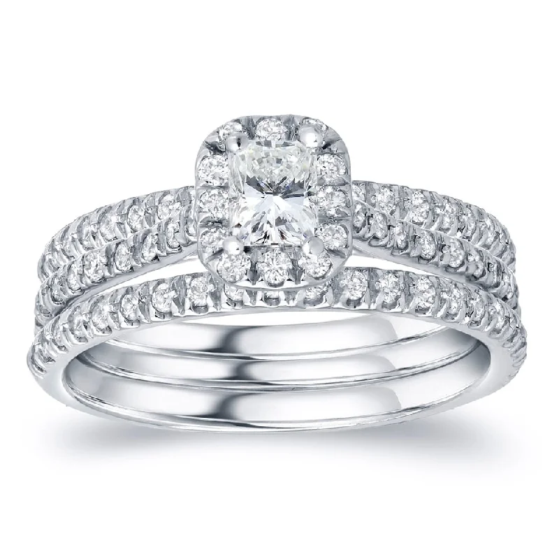 Ladies stackable engagement rings-Auriya 14k Gold 1 1/4ctw Radiant-cut Halo Diamond Engagement Ring 3-Piece Bridal Set