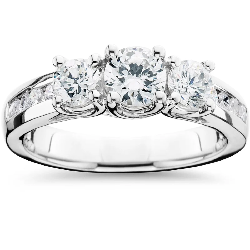 Ladies unique engagement rings with stones-14k White Gold 1 3/4ct TDW 3-Stone Diamond Engagement Ring