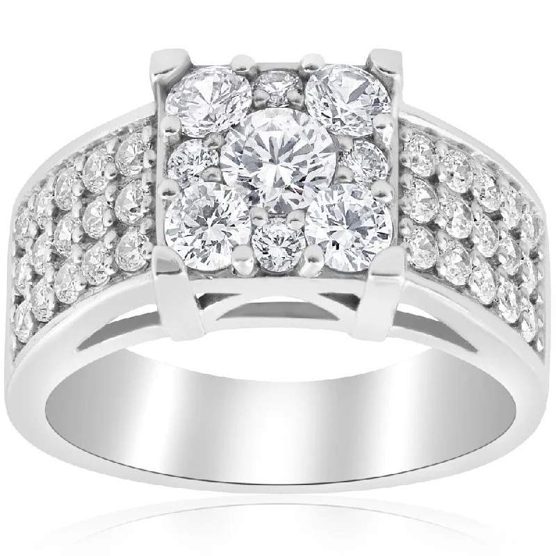 Ladies modern engagement rings-10K White Gold 1 5/8ct TDW Diamond Engagement Ring Square Framed Halo Pave Engagement Ring