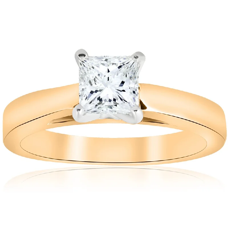 Ladies diamond eternity engagement rings-14k Yellow Gold 1ct TDW Princess Cut Solitaire Diamond Clarity Enhanced Engagement Ring Cathedral (H-I,I1-I2) - White