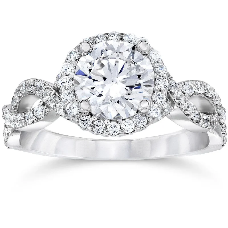 Ladies vintage diamond engagement rings-14k White Gold 2 1/4ct TDW Halo Round Clarity Enhanced Diamond Engagement Ring