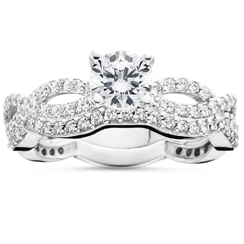 Ladies engagement rings with princess diamonds-10k White Gold 1 ct TDW Diamond Engagement Infinity Ring Set