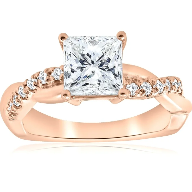 Ladies multi-stone engagement rings-Pompeii3 14K Rose Gold 1 1/6ct Princess Cut Diamond Clarity Enhanced Infinity Engagement Ring - White