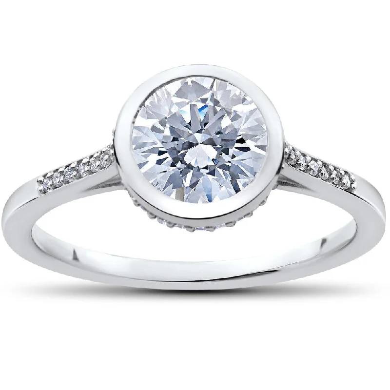 Ladies engagement rings with pave diamonds-14 k White Gold 1 5/8 ct TDW Eco Friendly Lab Grown Diamond Aria Engagement Ring